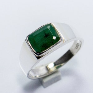 Genuine Emerald Signet Men's Ring - Cushion Signet Men's Ring - Men's Emerald Ring - 925 Sterling Silver Ring - Christmas Day Gifts Ring