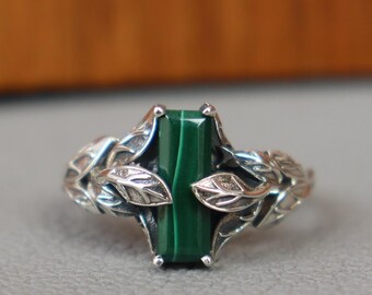 Broche Ancienne Art Nouveau - Argent Et Malachite, Filigranée, Occasion Bon État