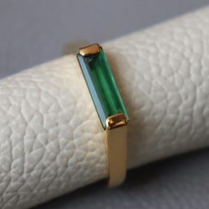 Green Emerald Rectangle Bar Ring, 14K Gold Ring, 925 Sterling Silver Ring, Handmade Ring, Wedding Ring, Green Gemstone Ring