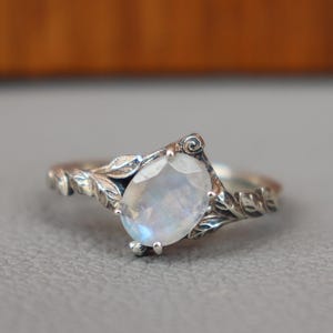 Vintage maansteen verlovingsring, natuurblad 925 sterlingzilveren ring, takken blad takje natuur geïnspireerde ring, beloftering, damescadeau