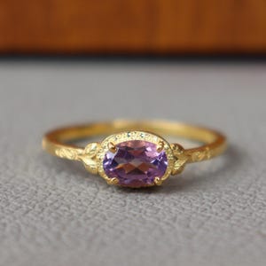 Nature Leaf Inspired Purple Amethyst Ring, 925 Sterling Silver Ring, Minimalist Ring, 18K Gold Vermeil Gemstone Ring, Women Promise Ring