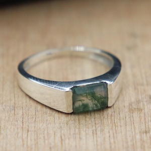 Anillo de sello de ágata musgosa auténtica, anillo de sello de plata de ley maciza 925, anillo de sello para hombre, anillo de sello de boda, anillo hecho a mano