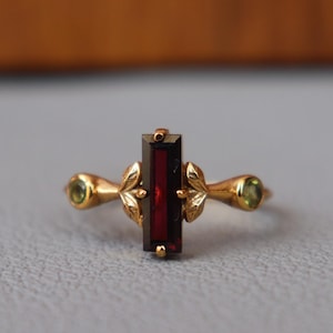 Nature Garnet 18k Gold Plated Ring, Leaf 925 Sterling Silver Ring, Boho Ring, Women&#39;s Silver Ring, Wedding Ring, Anniversary Gift For Her