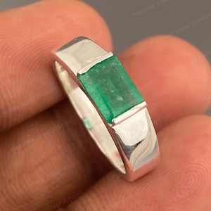 Herrring med äkta smaragd Signetring för män Smaragdring för män 925 sterlingsilverring Julklappar Ringpresent till honom