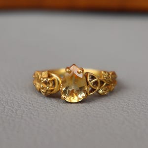 Natural Drop Citrine Ring, Knot Band Ring, 925 Sterling Silver Ring, Engagement Ring, Anniversary Gift For Her, 18k Gold Plated Jewelry