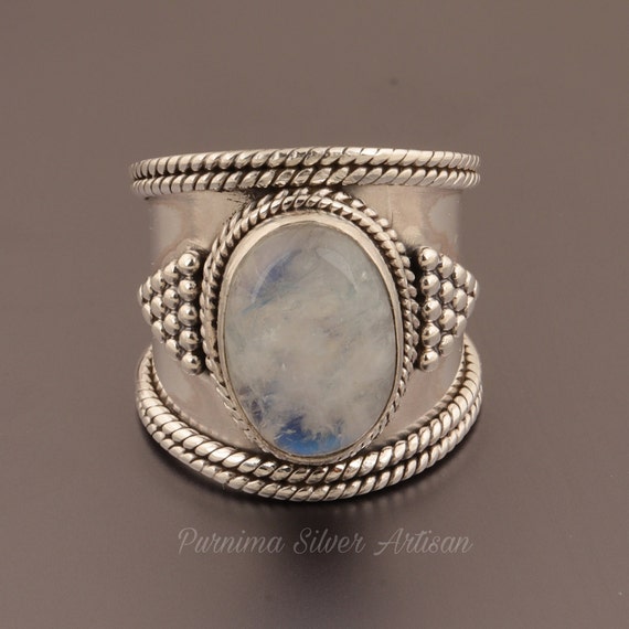 Natural Rainbow Moonstone Oval Ring - 925 Sterlin… - image 2