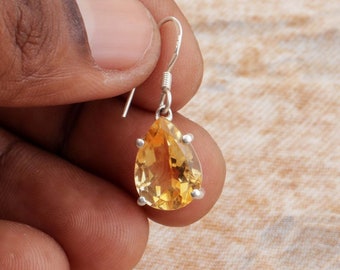 Natural Pear Cut Citrine November Birthstone Jewelry - 925 Sterling Silver Jewelry - Wedding Gift For Wife - Handmade Charm Pendant Gift Her