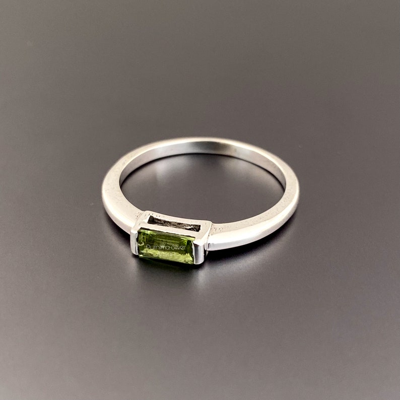 Natural Peridot Baguette Ring Solid 925 Sterling Silver Peridot Minimalist Ring Peridot Solitaire Ring Engagement Peridot Wedding Ring Gift image 2