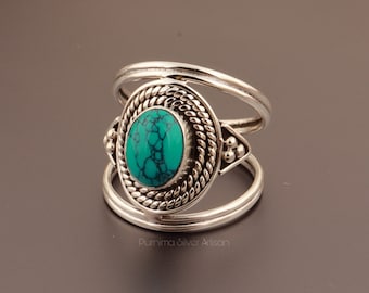 Genuine Turquoise Ring Natural Oval Gemstone Ring Handmade Statement Ring Oval Stone Ring Christmas Engagement Women Gift