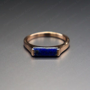 Natural Lapis Lazuli Dainty Ring ~ Gold Minimalist Ring ~ Rectangular Bar Stone Ring ~ Sterling Silver Ring ~ Delicate Ring ~ Women Ring