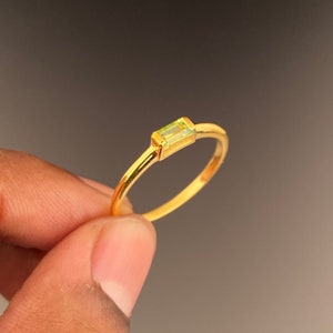 Natural Peridot Baguette Ring Solid 925 Sterling Silver Peridot Minimalist Ring Peridot Solitaire Ring Engagement Peridot Wedding Ring Gift image 8