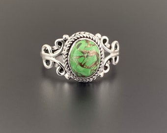 Green Copper Turquoise 925 Sterling Silver Ring