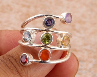 Chakra Seven Gemstone Ring Chakra Healing Ring Spiritual Ring Yoga Sterling Silver Jewellery Multistone healing Ring Fidget Chakra Ring
