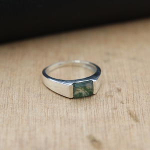 Moss Agate Signet Ring ~ 925 Solid Sterling Silver Signet Ring ~ Men's Signet Ring ~ Wedding Band Signet Ring ~ Handmade Ring ~ Unique Ring