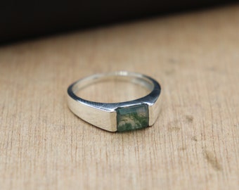 Moss Agate Signet Ring ~ 925 Solid Sterling Silver Signet Ring ~ Men's Signet Ring ~ Wedding Band Signet Ring ~ Handmade Ring ~ Unique Ring