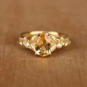 Natural Citrine Engagement Band, 18k Gold Plated Sterling Silver Ring