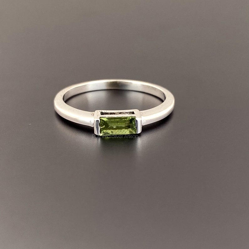 Natural Peridot Baguette Ring Solid 925 Sterling Silver Peridot Minimalist Ring Peridot Solitaire Ring Engagement Peridot Wedding Ring Gift image 4