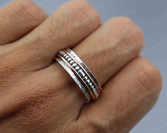 Spinner Ring ~ Mixed Metal Spinner Ring ~ Two Tone Sterling Silver Spinning Ring ~ Meditation Ring ~ Anxiety Fidget Ring ~ Copper And Silver