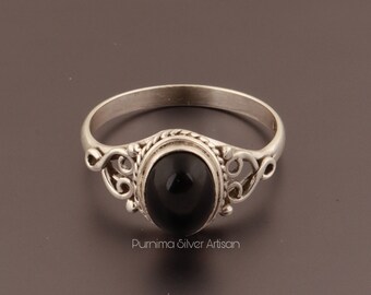 Genuine Black Onyx Ring, Black Onyx Silver Ring, Black Onyx Sterling Silver Ring, Black Onyx Statement Ring, Boho Silver Ring, Black Ring