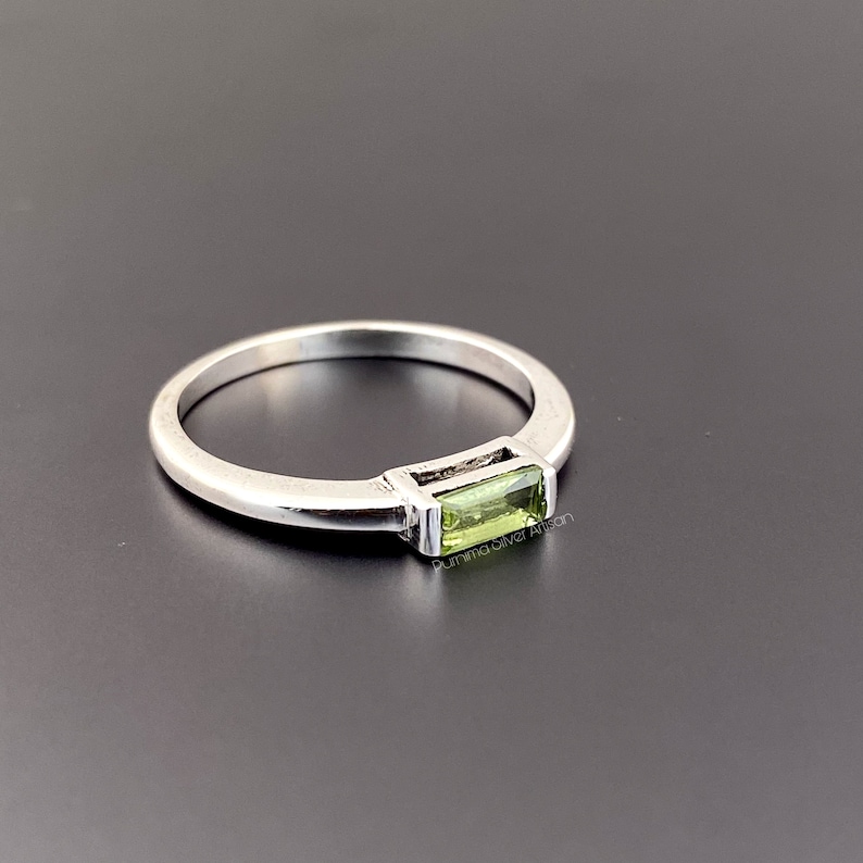 Natural Peridot Baguette Ring Solid 925 Sterling Silver Peridot Minimalist Ring Peridot Solitaire Ring Engagement Peridot Wedding Ring Gift image 3