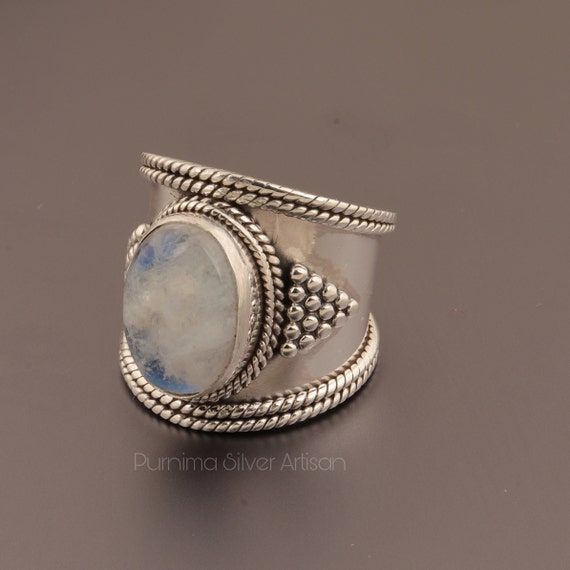 Natural Rainbow Moonstone Oval Ring - 925 Sterlin… - image 3