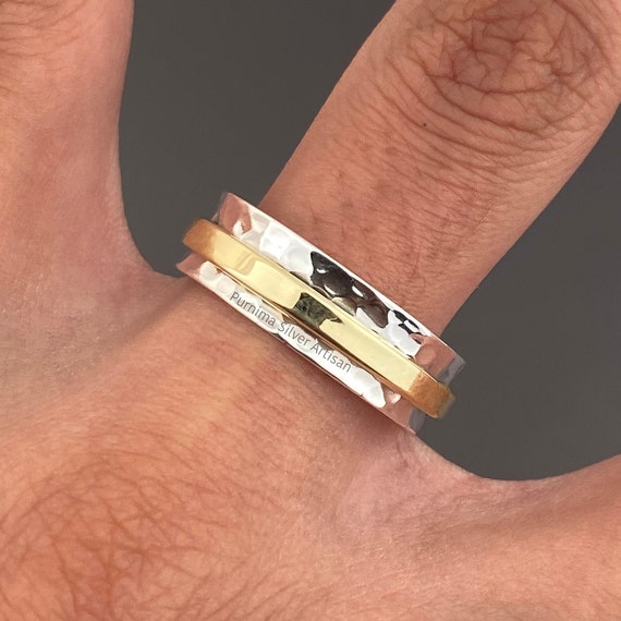 Hammered Narrow Band Spinner Ring Two Tone Ring Silver and Brass Spinner Ring Healing Ring Women Meditation Spinner Ring Gift Ring Etsy