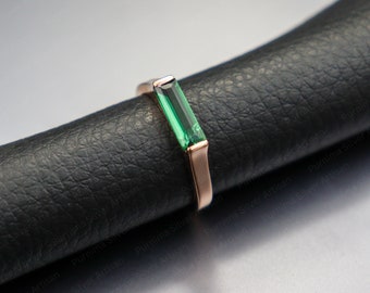 Hydro Emerald Ring ~ 925 Sterling Silver Ring ~ Rose Gold Minimalist Ring ~ Baguette Rectangular Bar Ring ~ Handmade Women Jewelry