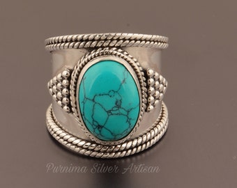 Bague ovale en pierre gemme turquoise Mohave, bijoux pour femme en argent sterling 925, bagues cadeau design fait main, bijoux cadeau Saint-Valentin