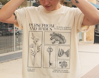 Maglietta con la mitologia di Ade e Persefone, Persefone, mitologia greca, dea greca, maglietta Light Academia, abbigliamento greco, colore comfort, merchandising da libro