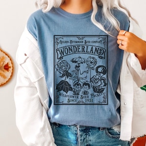 Alice&#39;s Adventures In Wonderland Wildflower Shirt Lewis Carroll Dark Academia Shirt Retro Shirt Comfort Colors Shirt Cottagecore Shirt