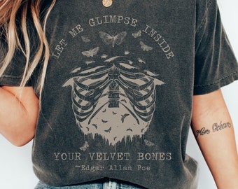 Edgar Allan Poe Skeleton Shirt Grunge Shirt Comfort Colors Goblincore Shirt Bookish Shirt Moth Shirt Halloween Shirt Y2k Shirt Dark Academia
