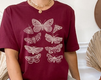 Moth Shirt Dark Cottagecore Butterfly Top Dark Academia Clothing Butterfly Shirt Botanical Shirt Insect Shirt Indie T Shirt Moth T Shirt