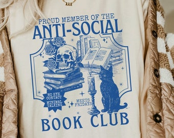 Comfort Colors Anti-Social Introvert Shirt Book Club Shirt Bookish Merch Booktok Merch Bookish Crewneck Book Lover Gift Book Worm Gifts
