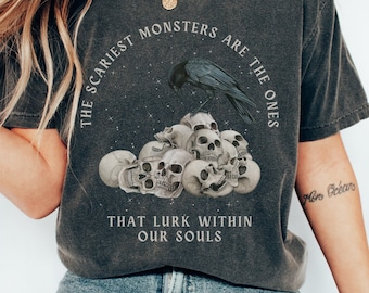 Edgar Allan Poe Dark Cottagecore Skull Shirt Poet Shirt Bookish Shirt Dark Academia Shirt  Poe Shirt Goblincore Shirt Goth Shirt Raven Shirt