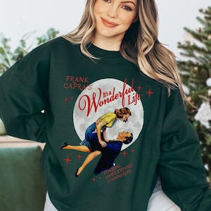 ¡Qué bello es vivir! Ropa navideña Lasso The Moon Sudadera navideña con cuello redondo George Lassos Moon Bedford Falls Sudadera navideña con película imagen 1