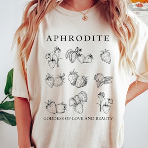 Aphrodite Shirt Goddess Of Love Mythology Shirt Strawberry Shirt Cottage Core Shirt Greek Mythology Greek Goddess Light Academia Shirt