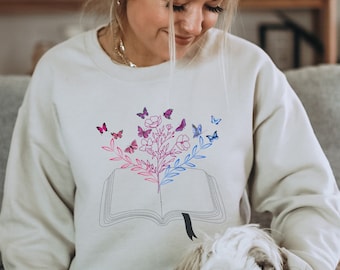 Bisexual Sweatshirt Butterfly Sweatshirt Subtle Bisexual Bi Pride Bisexual Sweater Book Sweatshirt Floral Sweatshirt  Aesthetic Sweatshirt