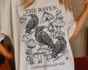 Edgar Allan Poe Raven Shirt Poet Shirt Dark Cottagecore Dark Academia Shirt Mushroom Shirt Cottagecore Shirt Comfort Colors Morel Shirt