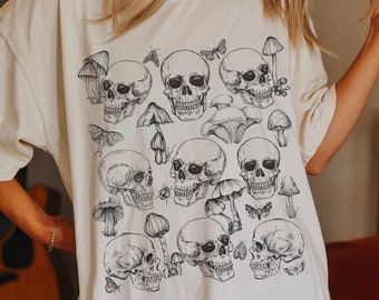 Goblincore Shirt Skull Shirt Mushroom Shirt Goblincore Clothing Cottagecore Shirt Moth Shirt Dark Cottagecore Comfort Colors Goth Shirt