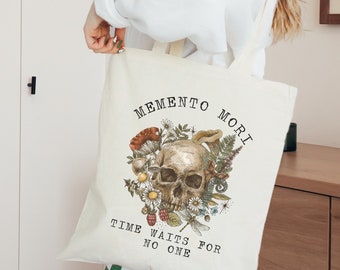 Memento Mori Memento Vivere Aesthetic Tote Bag Skull Tote Bag Moth Tote Bag Mushroom Tote Bag Goth Tote Bag Floral Tote Bag Goblincore Tote