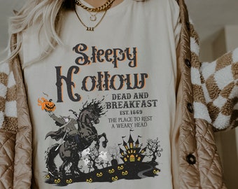 Comfort Colors Sleepy Hollow シャツ ハロウィン クルーネック 不気味なセーター パンプキン クルーネック レトロ ハロウィン Tシャツ ゴースト クルーネック ハロウィン衣装