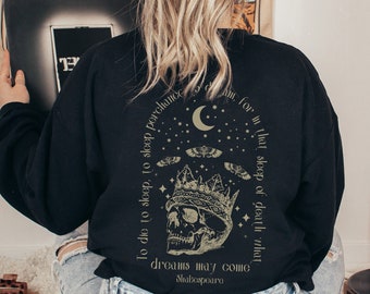 Sudadera con capucha Shakespeare Dark Cottagecore Fairy Grunge Skull, artículos literarios, regalos de Shakespeare, ropa de la academia oscura, ropa gótica, botín literario.