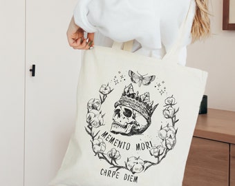 Memento Mori Memento Vivere Aesthetic Tote Bag Skull Tote Bag Moth Tote Bag Goth Tote Bag Floral Tote Bag Goblincore Tote Momento Mori