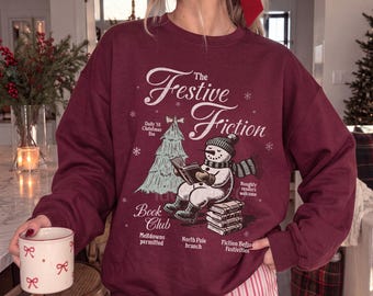 North Pole Book Club Retro Snowman Sweatshirt Seasons Readins Book Related Gifts Book Worm Gift Booklovergift One More Page Mrs Claus