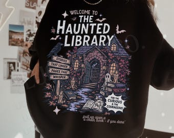 Haunted Library Book Club Sweatshirt Library Sweatshirt Halloween Crewneck Book Related Gifts Library Shirt Ghost Reading Book Book Worm