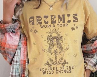 Retro Artemis Shirt Distressed Band Tee Selene Moon Goddess Greek Mythology Shirt Poet Shirt Greek Goddess Light Academia Greek Apparel