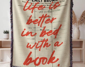 Library Card Custom Woven Blanket Book Blanket Reading Blanket Book Lover Blanket Custom Name Blanket Book Nook Decor Book Related Gifts