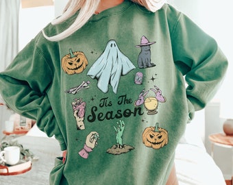 Comfort Colors Tis The Season Pastel Halloween Pastel Ghost Halloween Crewneck Pumpkin Crewneck Ghost Sweater Ghost Crewneck Spooky Cat