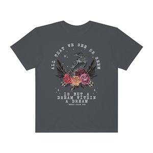 Edgar Allan Poe Dark Botanical Cottage Core Shirt Dark Cottagecore Bookish Crewneck Poet Shirt Edgar Allen Poe Bookish Merch Dark Academia Graphite