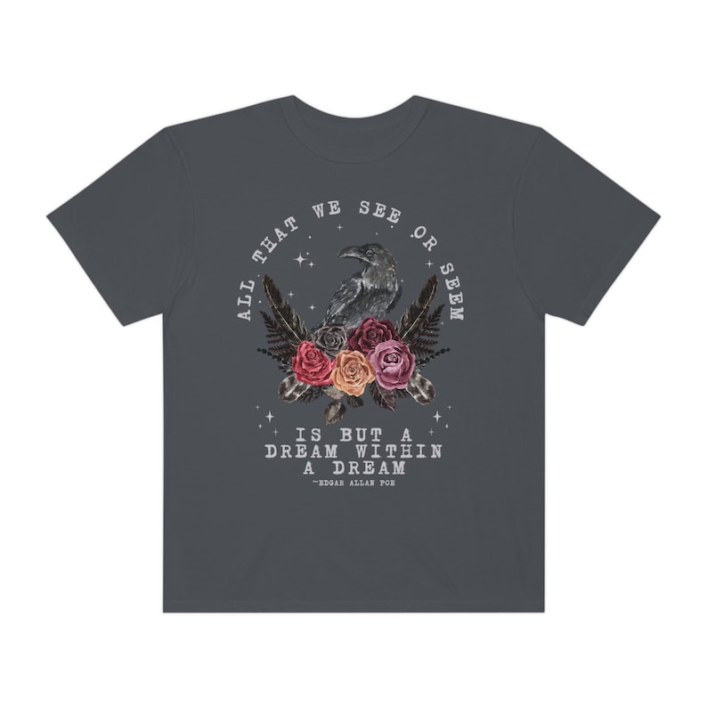 Edgar Allan Poe Dark Botanical Cottage Core Shirt Dark Cottagecore Bookish Crewneck Poet Shirt Edgar Allen Poe Bookish Merch Dark Academia Graphite